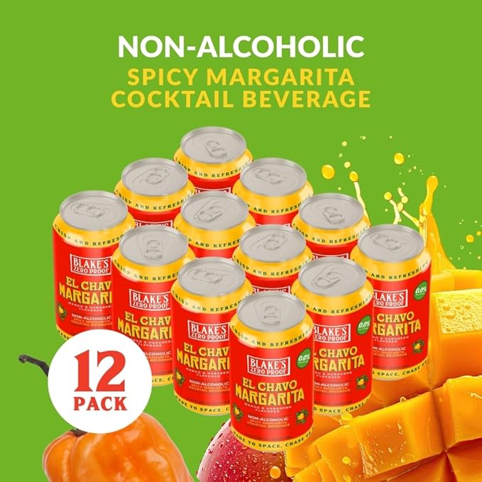 Blake’s Zero Proof El Chavo Margarita Sparkling Mocktail Non Alcoholic Carbonated Juice Beverage Gluten Free Mango &amp Habanero Inspired Flavor 12 Pack