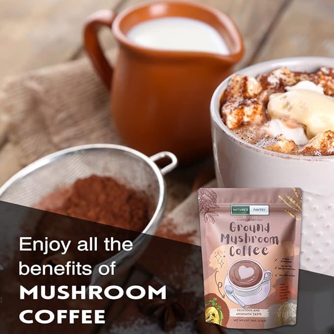 Premium Blend USDA Certified Organic Ground Mushroom Coffee - No Sugars or Sweeteners Lion's Mane Chaga Cordyceps and more - Nootropic Concentration blend for sharper focus memory and immunity