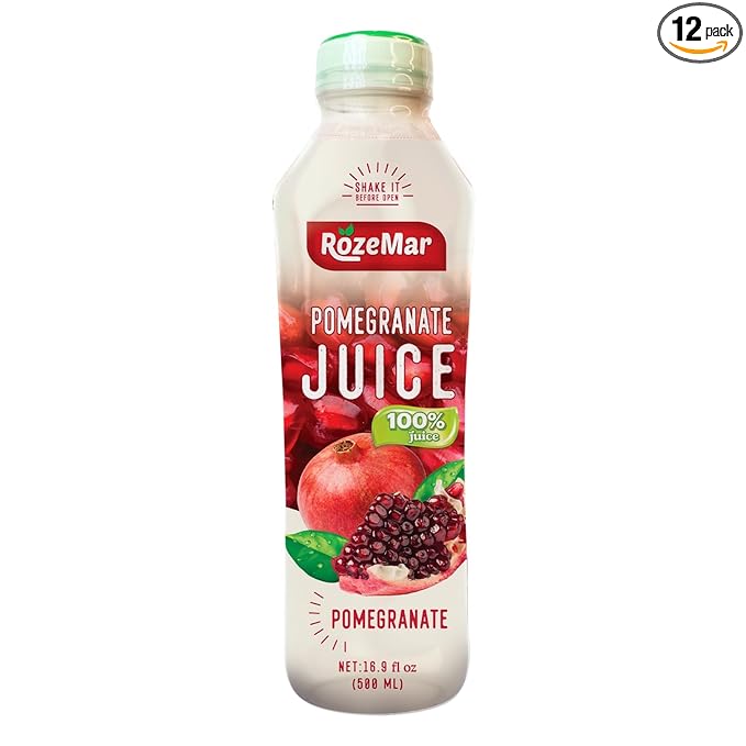 Rozemar Pomegranate Juice | Antioxidant-Rich Superfruit Drink | Supports Heart Health Immunity &amp Skin Vitality | Refreshing Wellness Beverage 16Fl Oz | Pack of 12