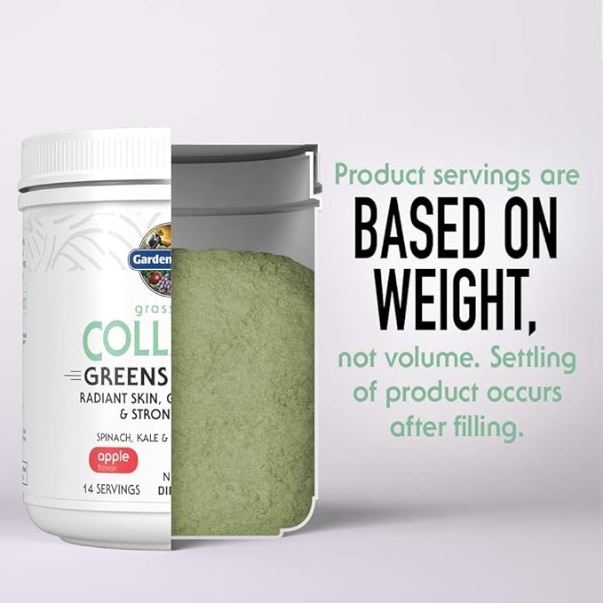 Garden of Life Grass Fed Collagen Greens Beauty Powder - Apple 14 Servings Powder for Women Skin Hair Nails Joints Collagen Peptides Powder + Protein + Greens Supplement