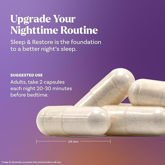 Natrol Sleep &amp Restore Capsules with Magnesium Glycinate 100mg GABA Essential for Your Ultimate Restorative Sleep Melatonin-Free 30 Day Supply 60 Capsules (Pack of 2)
