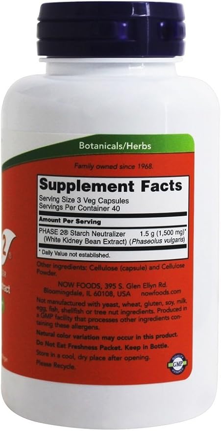 NOW Foods Phase 2 Starch Neutralizer 500 mg 120 Veg Capsules