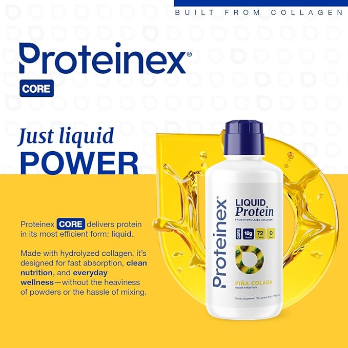 Proteinex Medical Grade Liquid Hydrolyzed Protein Max Strength - Supports Wound Healing and Doctor Recommended- No Carbs Zero Sugars &amp Ready to Drink Liquid Protein (Natural Pina Colada 30 Fl Oz