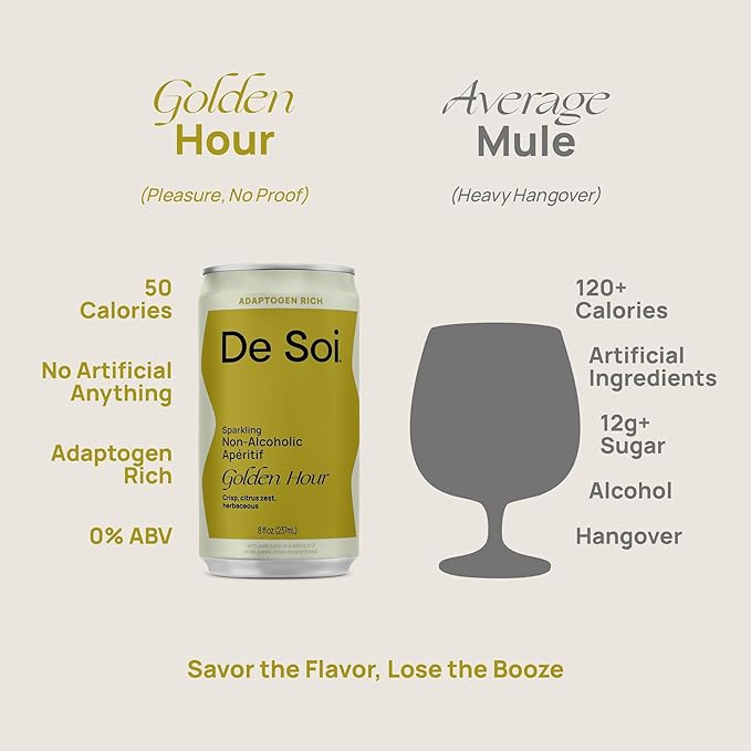 De Soi Golden Hour Mocktails NA Drinks 8 fl oz (12-pack) - Adaptogen Drink Sparkling Drink with Calming Botanicals Mocktail Drinks Gluten Free No Artificial Flavors