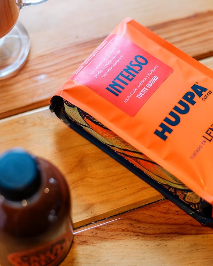 HUUPA Intense Wood-Fired Roasted Coffee 100% Arabica and Robusta Blend High Caffeine Dark Roast Ground Intense 16 oz