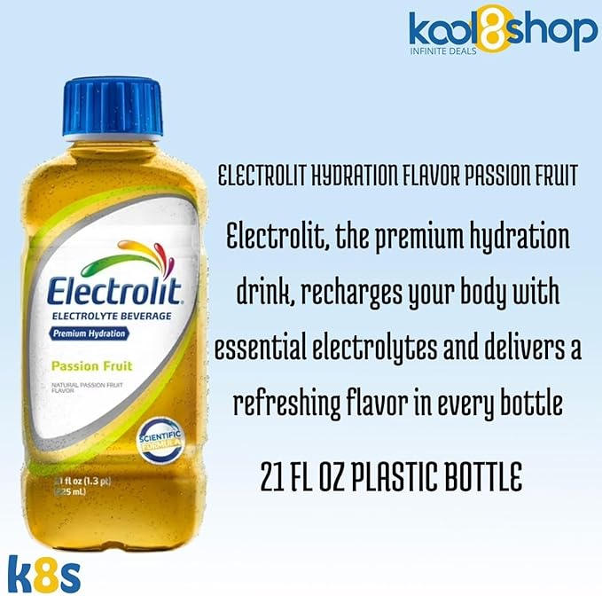 Electrolit Passion Fruit Hydration Drink with Electrolytes 21 fl oz Plastic Bottles 9 Pack + 1 Microfiber Cooling Towel by KOOL8SHOP Infinite Deals
