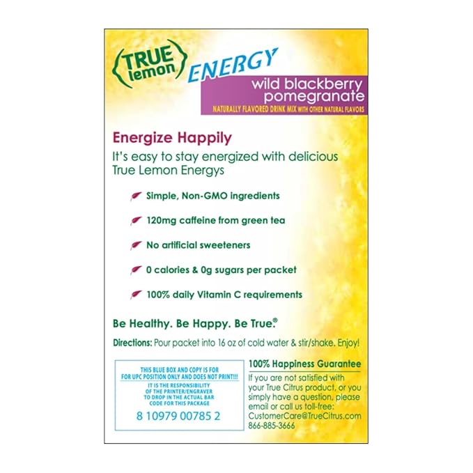 True Lemon Wild Blackberry Pomegranate 6ct (Pack of 12) - Energy Drink Powder Mix - Sugar Free Energy Drinks