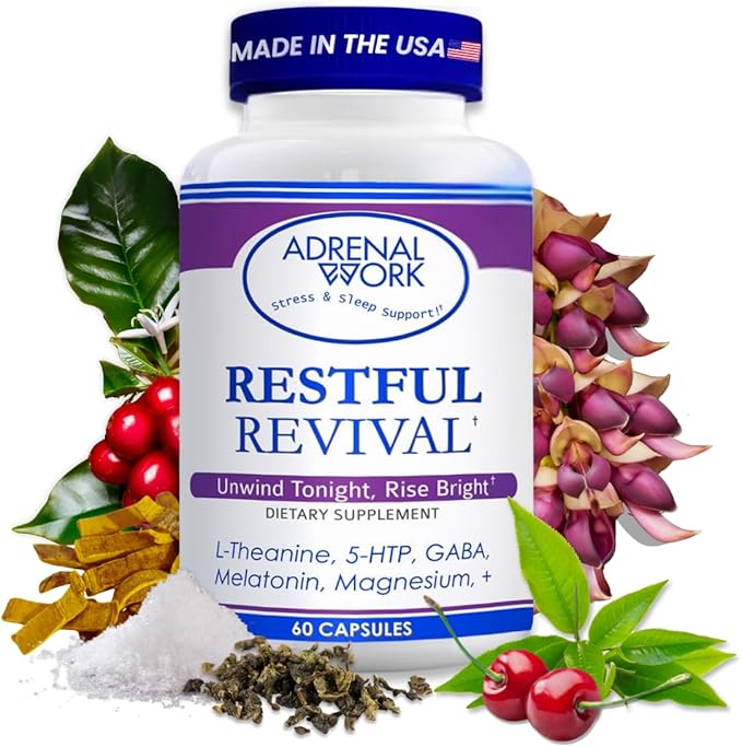 Relax with Restorative Sleep Capsules - L Theanine 400mg GABA 5 HTP L Tryptophan Magnesium for Sleep &amp Mood Support Supplement Natural Sleep Aids for Adults 60 Organic Capsules