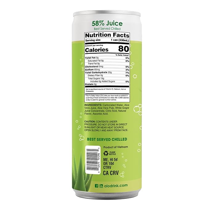 ALO Sparkling White Grape Carbonated Aloe Vera Juice Drink | 11.2 fl oz Pack of 6 | Plant-Based Beverage Vegan