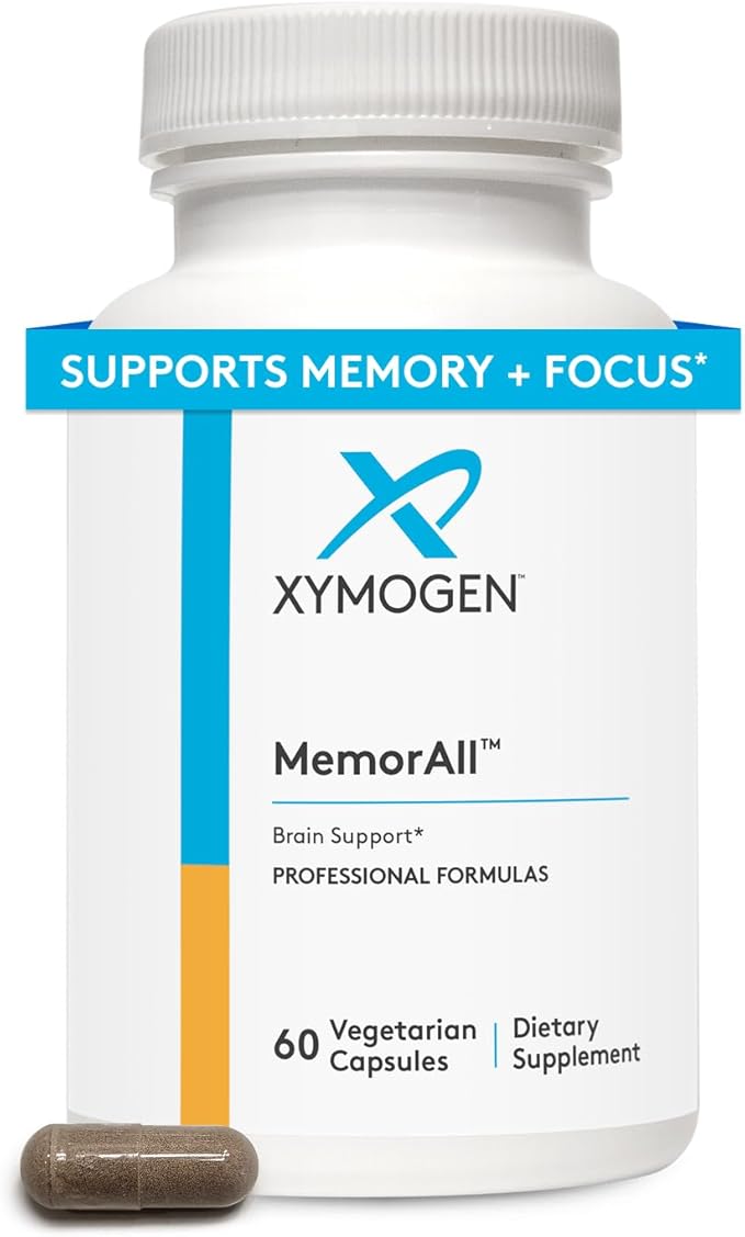 XYMOGEN MemorAll - Brain Support Supplement - Vitamins + Botanicals That Support Cognitive Function and Healthy Memory - Folate Ginkgo NAC Phosphatidylserine B12 B6 Huperzine A (60 Capsules)