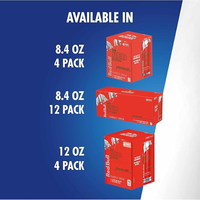 Red Bull Red Edition Energy Drink Watermelon with 80mg Caffeine plus Taurine &amp B Vitamins 8.4 Fl Oz Pack of 12 Cans