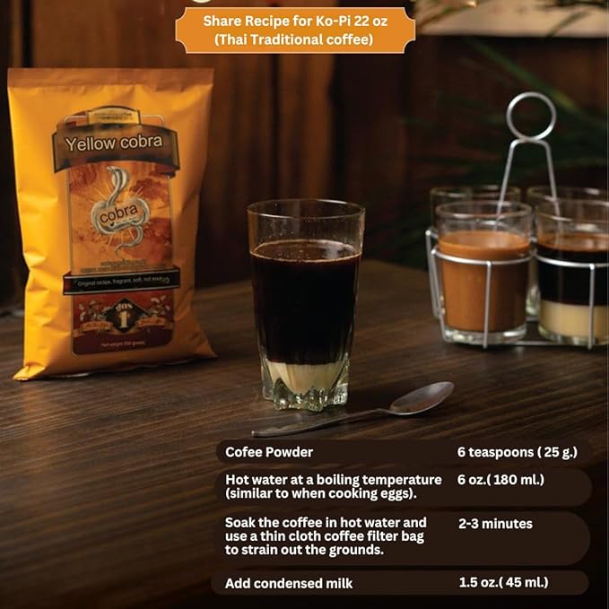 Yellow Cobra Thai Traditional ground Coffee Blend Thailand Kafe Bo-ran 350g Smooth Aromatic O-Liang Kopi Perfect for Iced Coffee and Thai Brews Free Thai Coffee Brew Cloth Filter