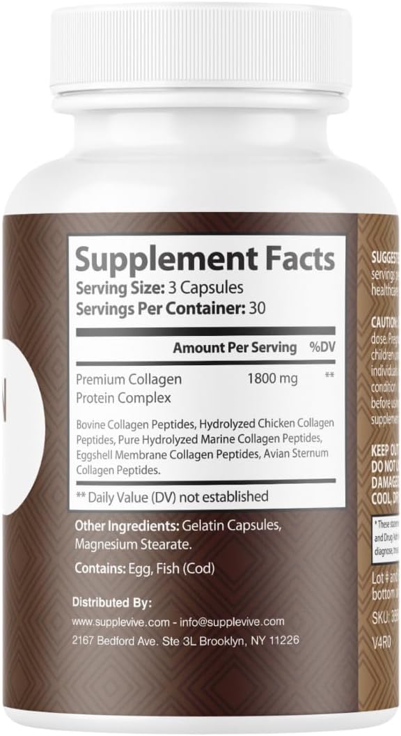Collagen Ultra Complex Types I II III V &amp X Multi Collagen Protein Peptides Supports Hair Skin &amp Nails - Joint Support Pure Hydrolyzed Collagen Peptides Supplement 90 Capsules (3)