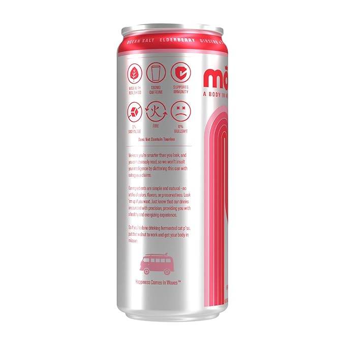 MŌCEAN Strawberry Guava Energy Drink 12 fl oz (Pack of 12) Clean Adult Energy Drink with 130mg Caffeine Adaptogens &amp Minerals No Taurine No Sucralose No Candy Flavors