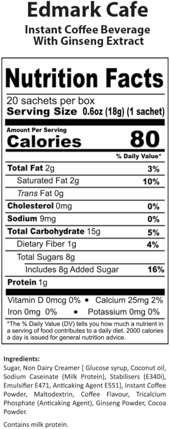 EDMARK Cafe Ginseng – Premium Arabica Blend with Ginseng Extract for Mental Alertness Digestive Support and Overall Well-Being – 20 Servings