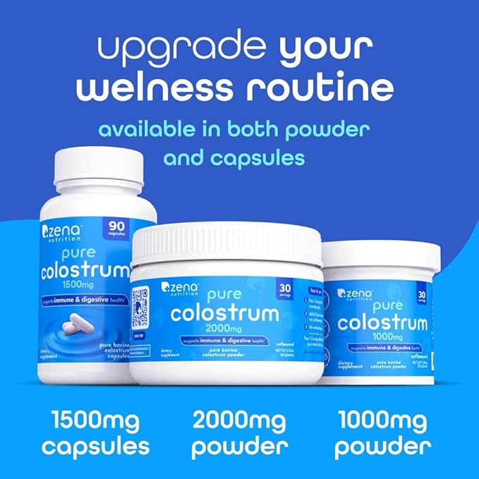 Zena Nutrition Pure Bovine Colostrum &amp Collagen Powder Supplement for Gut Health Immune Support Digestion Hair Skin &amp Nails Unflavored Gluten &amp Sugar Free 30 Servings