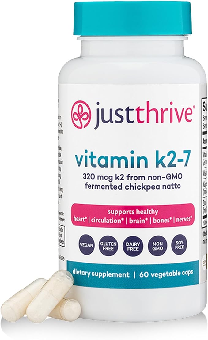 Just Thrive Vitamin K2-7 - Bone Brain and Heart Health K2 Vitamin Supplement 60 Capsules