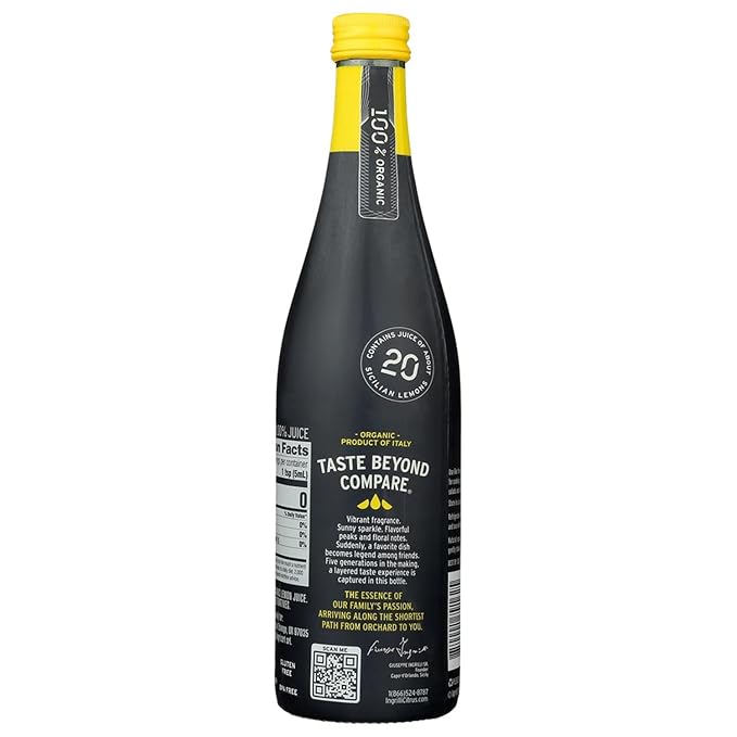 Ingrilli 100% Organic Lemon Juice 16.9 Fl Oz Glass Bottle (Pack of 3)