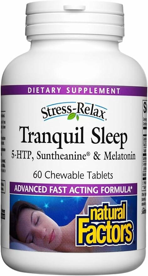 Natural Factors Tranquil Sleep - Calm Sleep Health Supplement - Relaxation Support Supplement with Melatonin &amp 5-HTP - 60 Chewable Tablets (30 Servings)