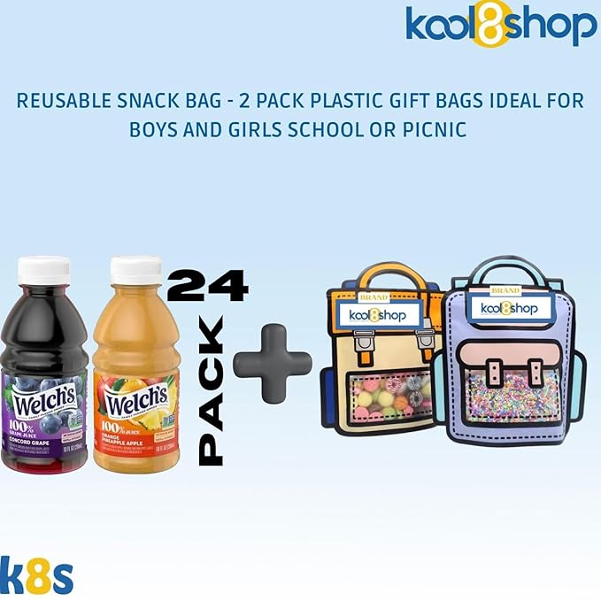 Welch’s 100% Variety Pack Juice Drink 10 fl oz Plastic Bottle 24 Pack + 2 Reusable Snack Bags by KOOL8SHOP Infinite Deals