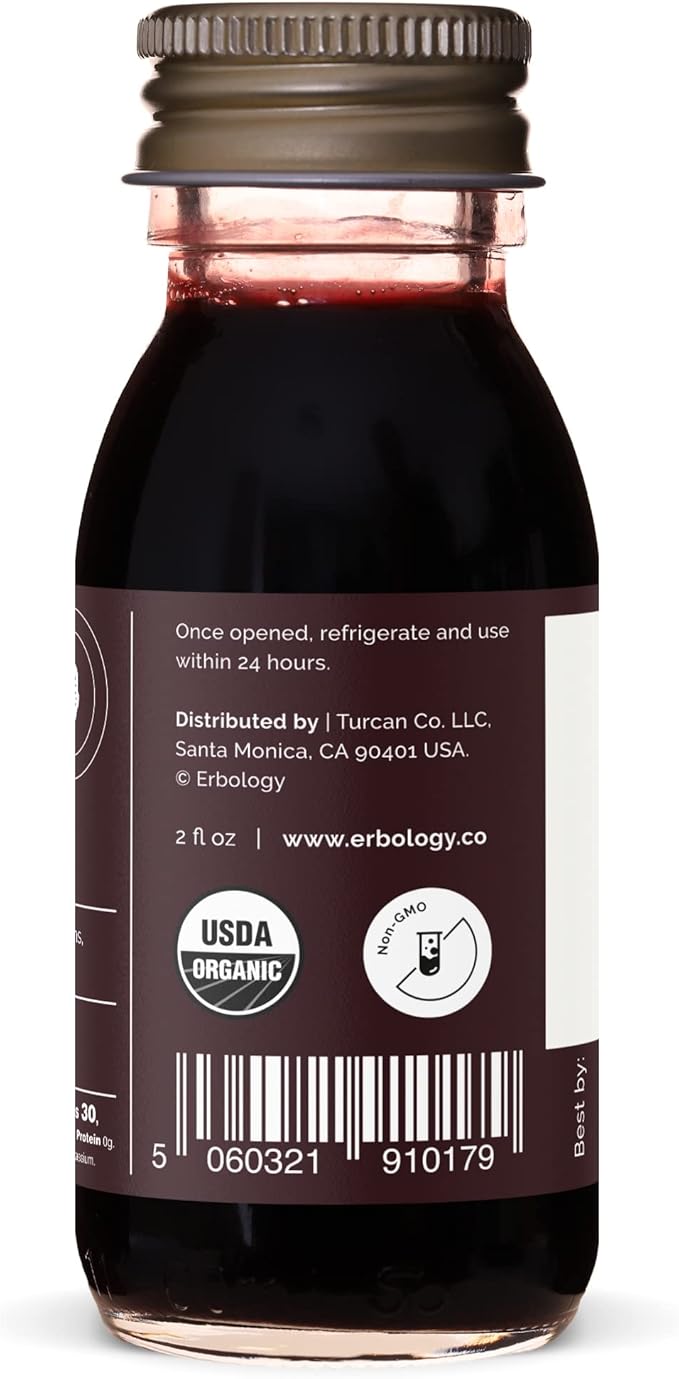 Erbology Organic Aronia Berry Juice 12 Daily Shots (2 fl oz) - Glowing Skin - Rich in Anthocyanins - Straight from Farm in Europe - Undiluted - No Added Sugar - Non-GMO - Recyclable Glass Bottle