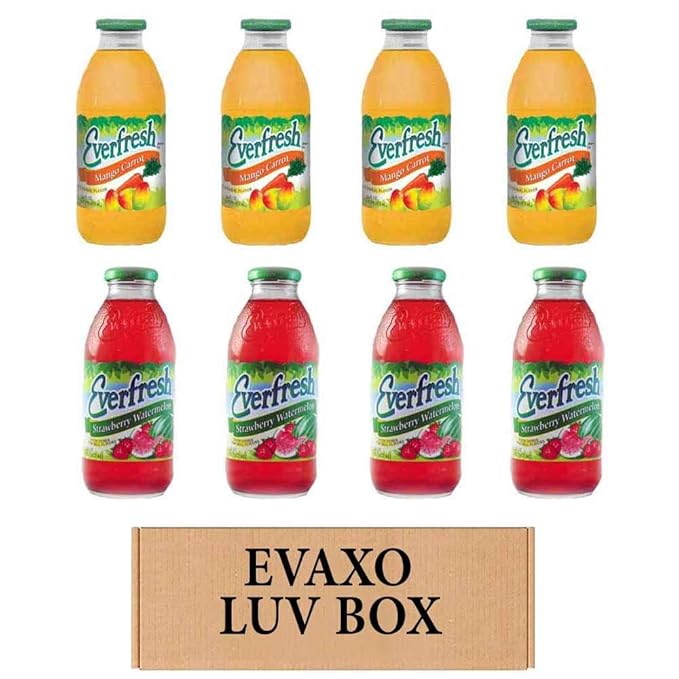 LUV BOX- variety Everfresh Juice 16 oz. pack of 8 Everfresh Mango Carrot Everfresh 100% Juice – Strawberry Watermelo. by evaxo