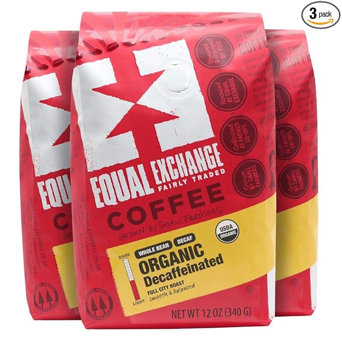 Equal Exchange Organic Whole Bean Coffee Decaf 12-Ounce Bag (Pack of 3)