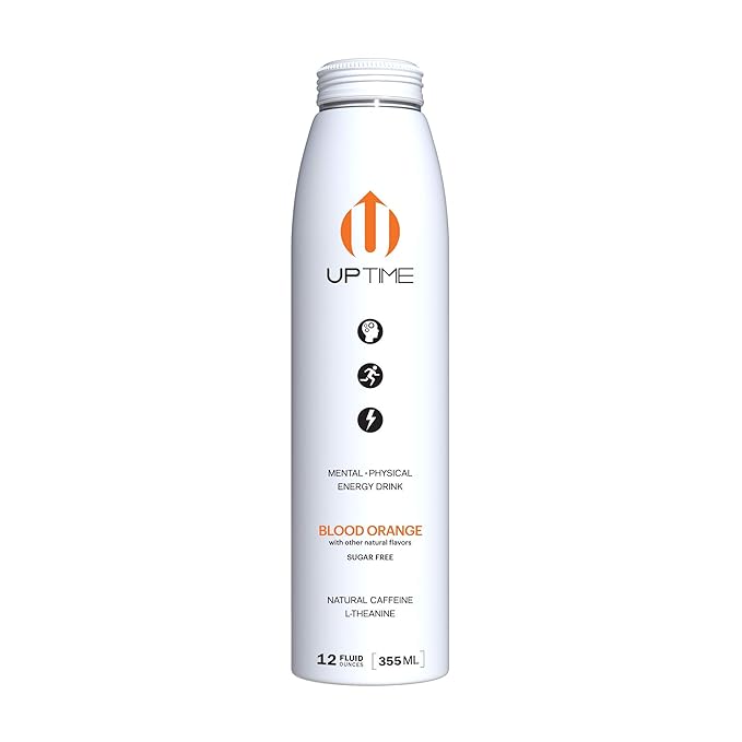 UPTIME – Premium Energy Drink Blood Orange - Sugar Free 12oz Bottles (Case of 24) Better for You Natural Caffeine Sparkling