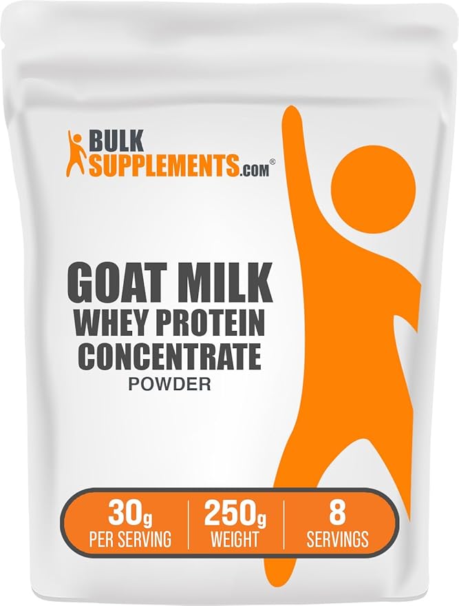 BulkSupplements.com Goat Milk Whey Protein Concentrate Powder - Goat Whey Protein Powder Unflavored &amp Gluten Free 30g per Serving 250g (8.8 oz) (Pack of 1)