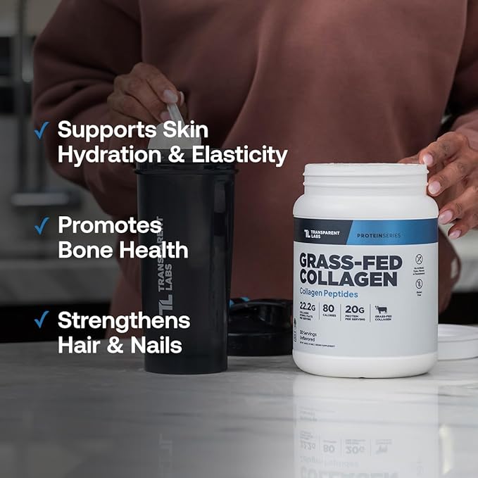 Transparent Labs Grass-Fed Collagen Peptides Powder - Collagen Powder for Women &amp Men 22G Bovine Hydrolyzed Collagen Peptides Powder for Skin Hair Joint &amp Muscle Recovery - Unflavored 30 S
