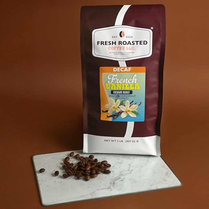 Fresh Roasted Coffee Decaf French Vanilla Flavored Coffee 2 lb (32 oz) Medium Roast Kosher Ground