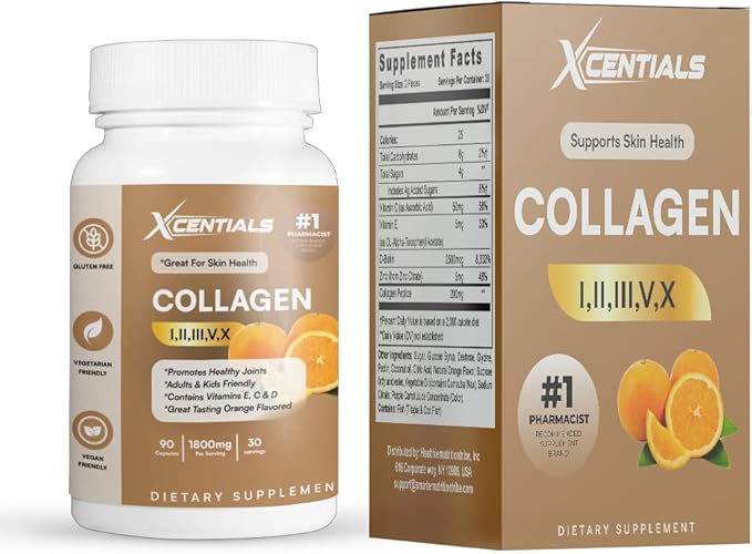 Multi Collagen Peptides Capsules Hydrolyzed Types I II III V &amp X for Skin Hair Nail &amp Joint Support 1800 mg per Serving 90 Capsules