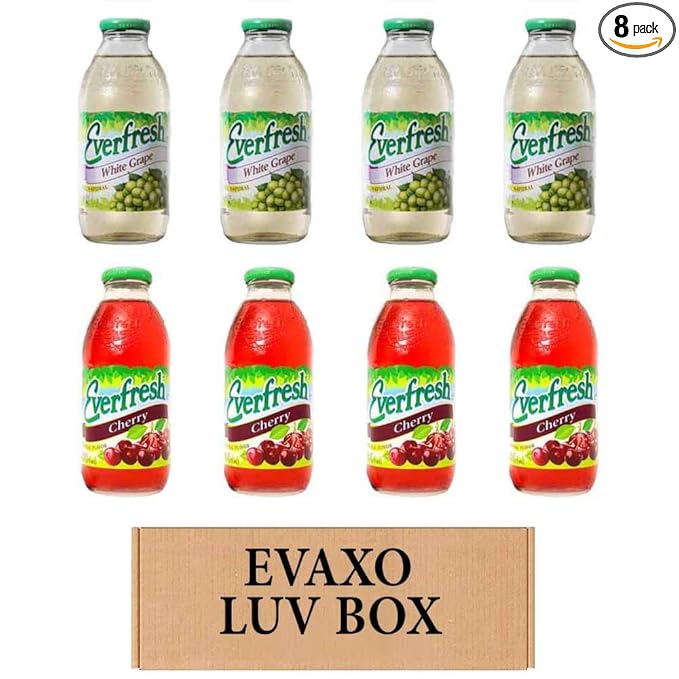 LUV BOX- variety Everfresh Juice 16 oz. pack of 8 Everfresh White Grape Everfresh Cherry. by evaxo
