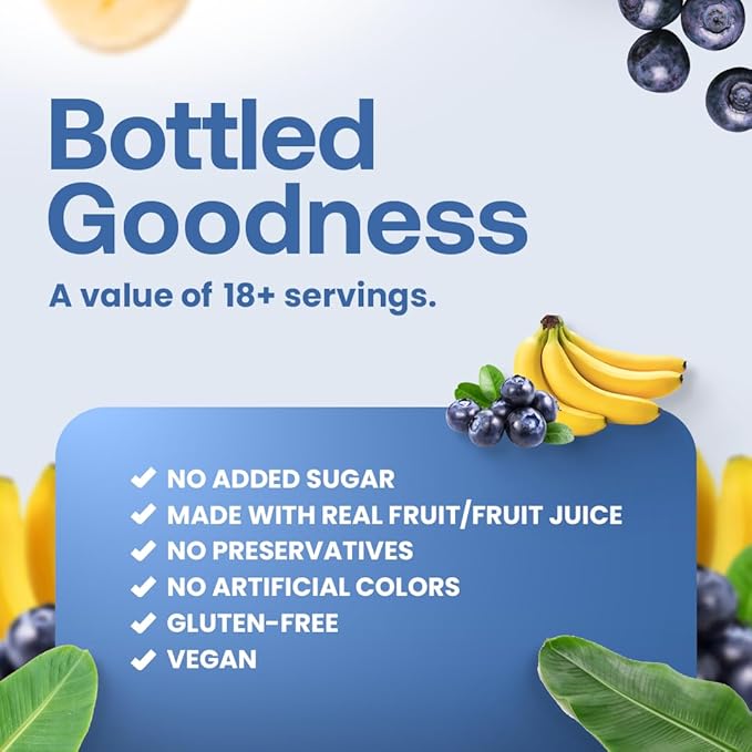 Dr. Smoothie 100% Crushed Blueberry Banana – No Added Sugar Made with Real Fruits/Fruit Juice – Vegan No Artificial Colors or Flavors – Ripe Blueberries &amp Creamy Banana – 46 oz Bottle