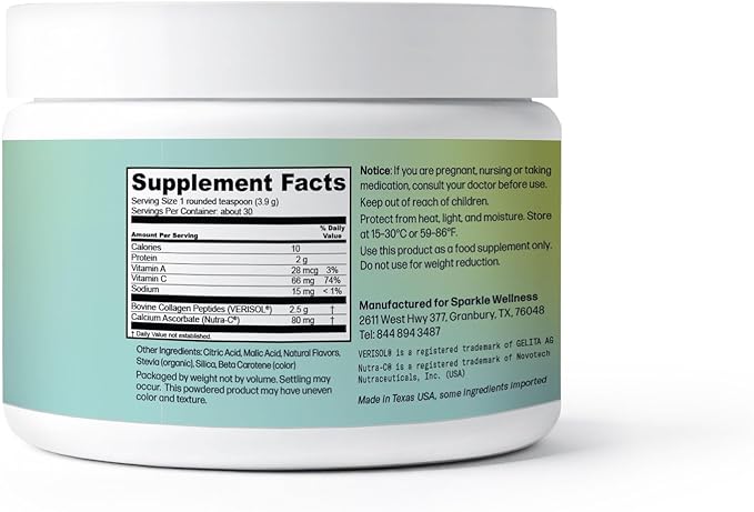 Sparkle Wellness VERISOL Bioactive Hydrolyzed Collagen Peptides | Collagen Powder Supplement with Vitamin C for Skin Hair &amp Nail Health | Skin Boost (Tropical) [30-Serves]