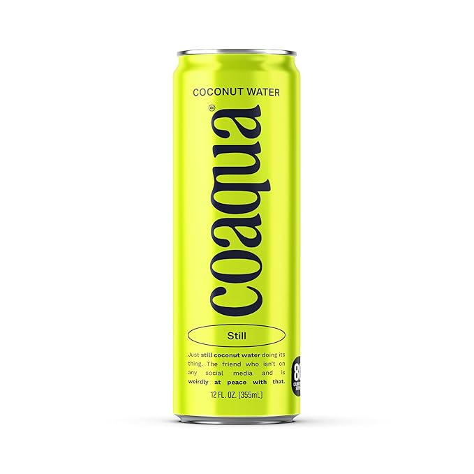 Coaqua Coconut Water 12 Pack Natural Electrolytes for Hydration Naturally Sweet Electrolyte Drink Potassium Pure Coconut Water Not from Concentrate Fat Free Low Sugar 12 Fl Oz Cans