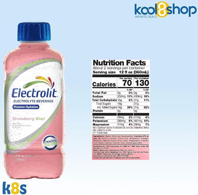 Electrolit Strawberry Kiwi Hydration Drink With Electrolytes 21 fl oz Plastic Bottles 9 Pack + 1 Microfiber Cooling Towel by KOOL8SHOP Infinite Deals