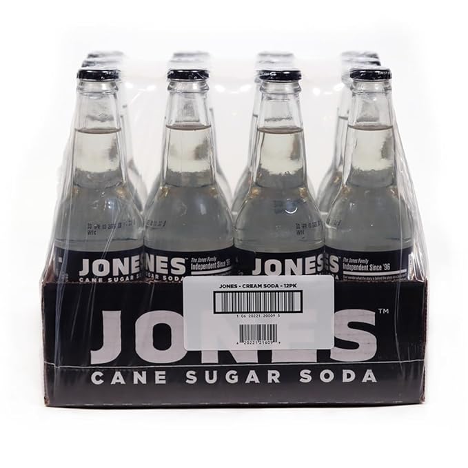 Jones Soda Co. Cream Flavor | 12-Pack | The Original Craft Soda | Made with Pure 100% Cane Sugar | Pop Beverages/Soft Drinks | 12 Oz Glass Bottles