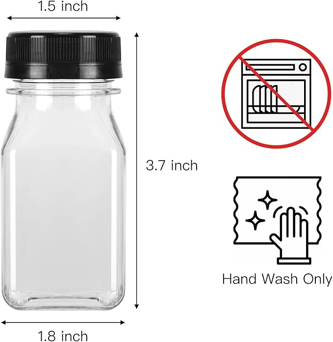 BAKHUK 36pcs 4oz Small Plastic Juice Bottles with Caps Empty Reusable Clear Bulk Beverage Containers for Juice Milk and Other BeveragesSuitable for Christmas Parties