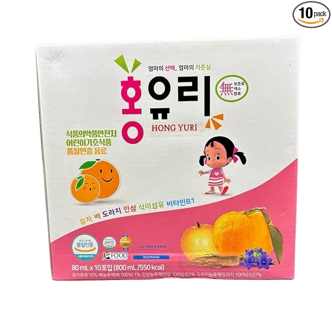 Hong Yuri Korean Children's Mixed Puree Juice Drink 80ml Pouches 10-Pack Box