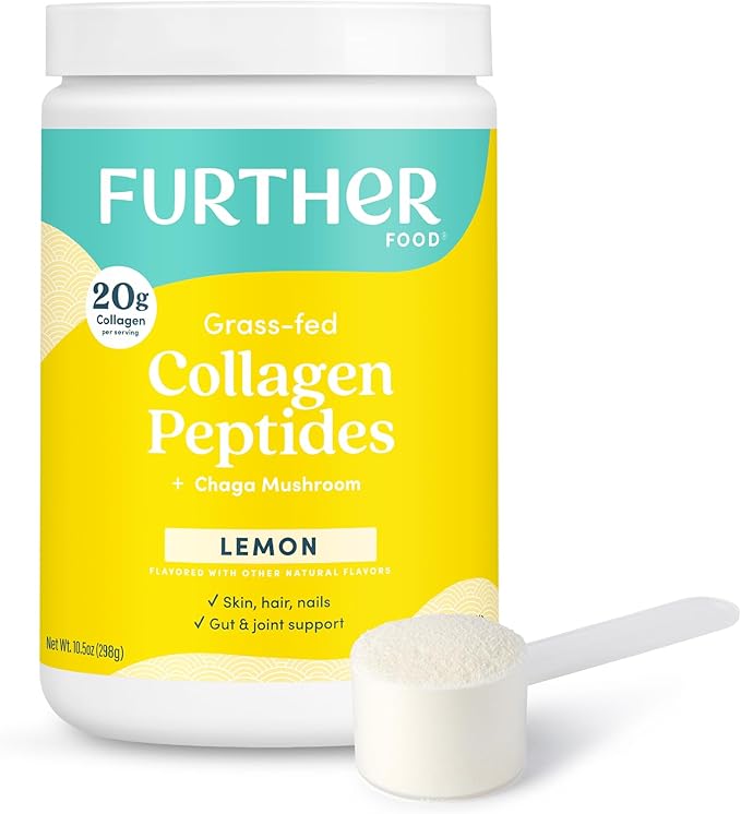 Further Food Lemon Collagen Peptides Powder - 100% Grass-Fed Hydrolyzed Type 1 &amp 3 20g of Collagen per Serving Supports Skin Hair Nails &amp Joints 10.5 Oz
