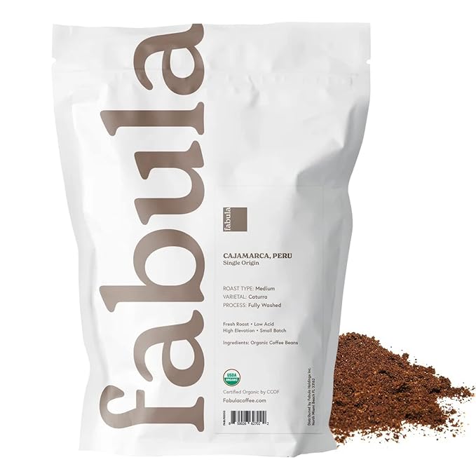 Fabula Low Acid Coffee USDA Organic Ground Coffee Medium Roast - Non GMO - No Molds - Mycotoxins Pesticides Free - Single Origin Coffee - 12 oz