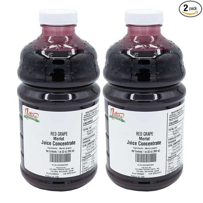 Nature Blessed 100% Pure Merlot Red Grape Fruit Juice Concentrate - 2 Quarts (2/32 fl oz bottles) Perfect for Home Vintners Brewers Hard Cider Spirits Smoothies