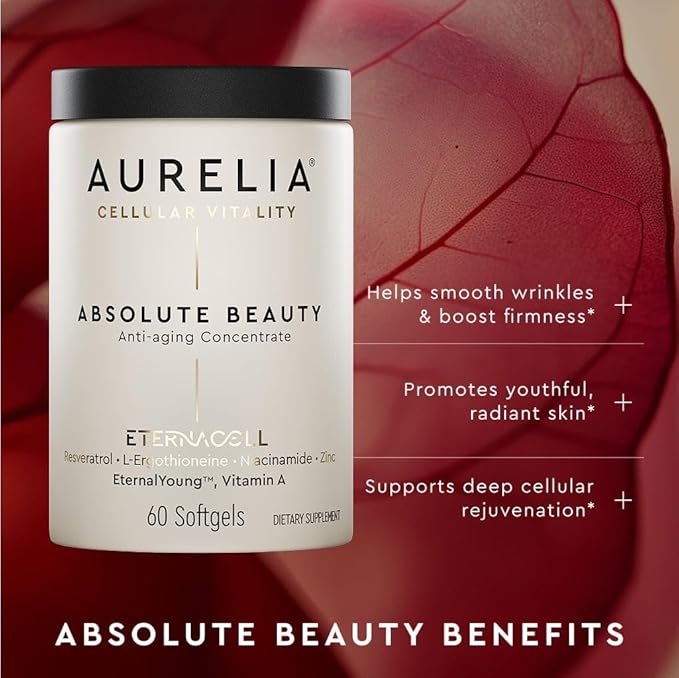 AURELIA Absolute Beauty | Advanced Cellular Anti-Aging Supplement | Increase Skin Moisture | with Zinc Resveratrol Niacinamide Ergothioneine &amp Retinol