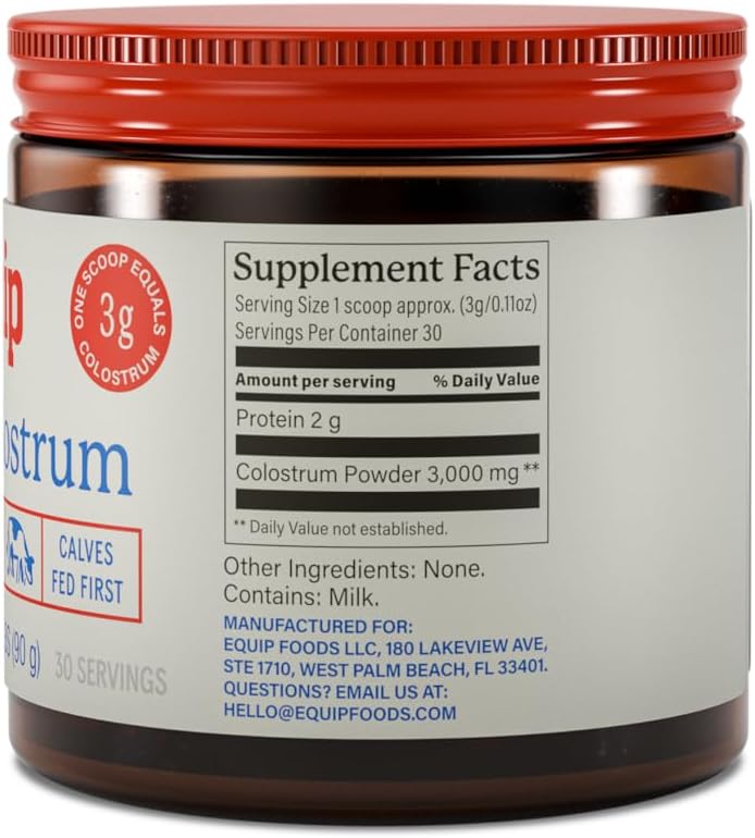 Equip Foods Core Bovine Colostrum Powder - 3000mg Grass Fed Colostrum Supplement - Gut Health Immunity Recovery Lactoferrin Supplements - Keto Friendly Bovine Colostrum 30 Servings Unflavored