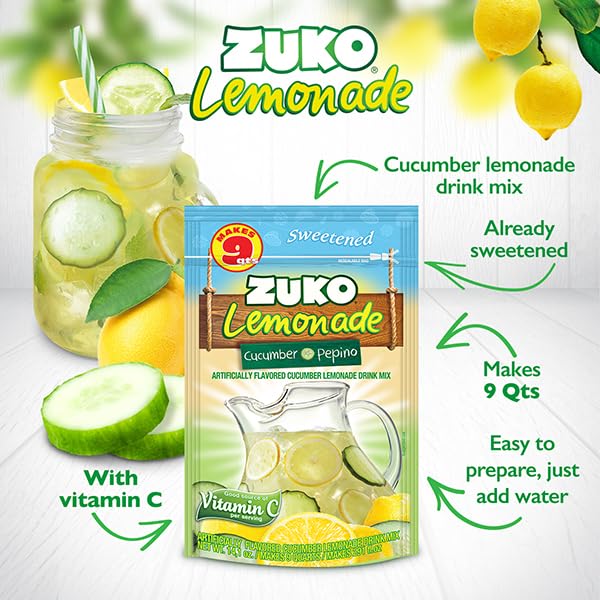 ZUKO Cucumber Instant Powder Drink Family Pack No Sugar Needed 14.1 Oz (Pack of 6)
