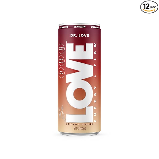 Be LOVE Energy + Flow – 80mg Natural Caffeine L-Theanine &amp Alpha-GPC for Clean Calm Focus – Zero Sugar Low Calorie 100% DV B-Vitamins – Non-GMO Vegan – 12 fl oz (Pack of 12) (DR. LOVE)