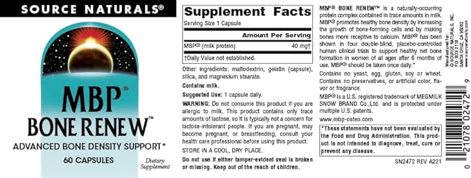 Source Naturals MBP Bone Renew Milk Protein for Advanced Density Support* - 60 Capsules