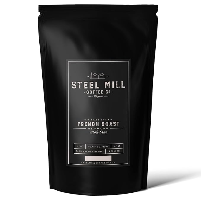 Steel Mill Coffee Co. | French Roast Fair Trade Organic Gourmet Coffee | 2 LB Bag | Ground | Medium Roast | 100% Arabica Beans | Organic Fair Trade