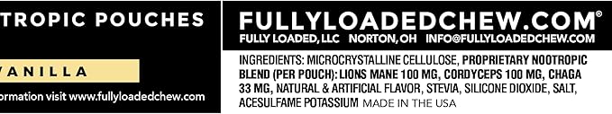 Fully Loaded Alpha Mushroom Pouches - Adaptogen Nootropic Pouches (5-Pack Vanilla) - Lion's Mane Cordyceps &amp Chaga - 5 cans 15 Pouches per can - Functional Mushrooms - Made in the USA